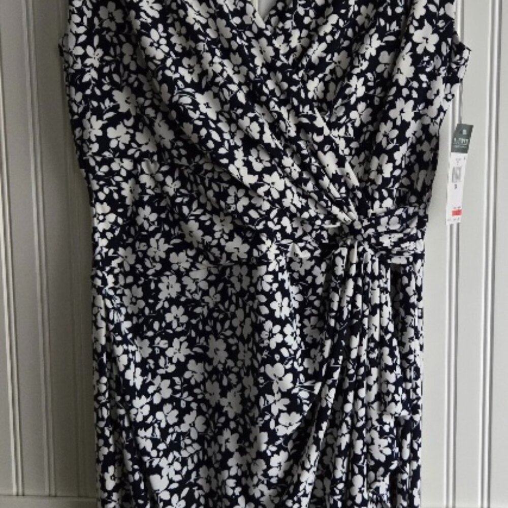 NWT Lauren Ralph Lauren Navy/White Dress Size 14